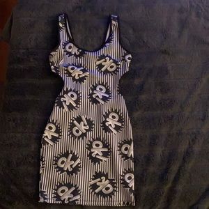 black and white “OK” dress